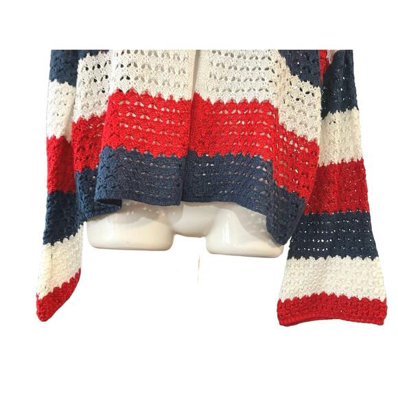 33 Degrees Women's Red/White/Blue Crochet 2 Button Front Cardigan Nautical SZ XL - Picture 4 of 9